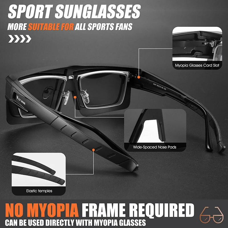 Sun Glasses WEST BIKING Fit Over Myopia Glasses Cover Polarized UV400 Goggles Outdoor Driving Anti-Glare Photochromic