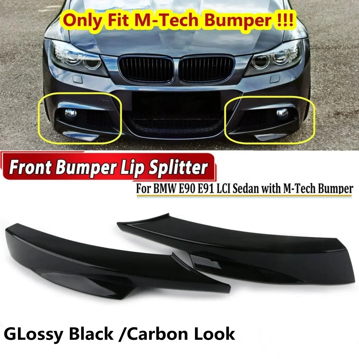 Pair Front Bumper Lip Splitter Spoiler For BMW E90 E91 335i 328i LCI 2009 2010 2011 2012 M-Tech Bumper Side Splitter Cover car exterior accessories