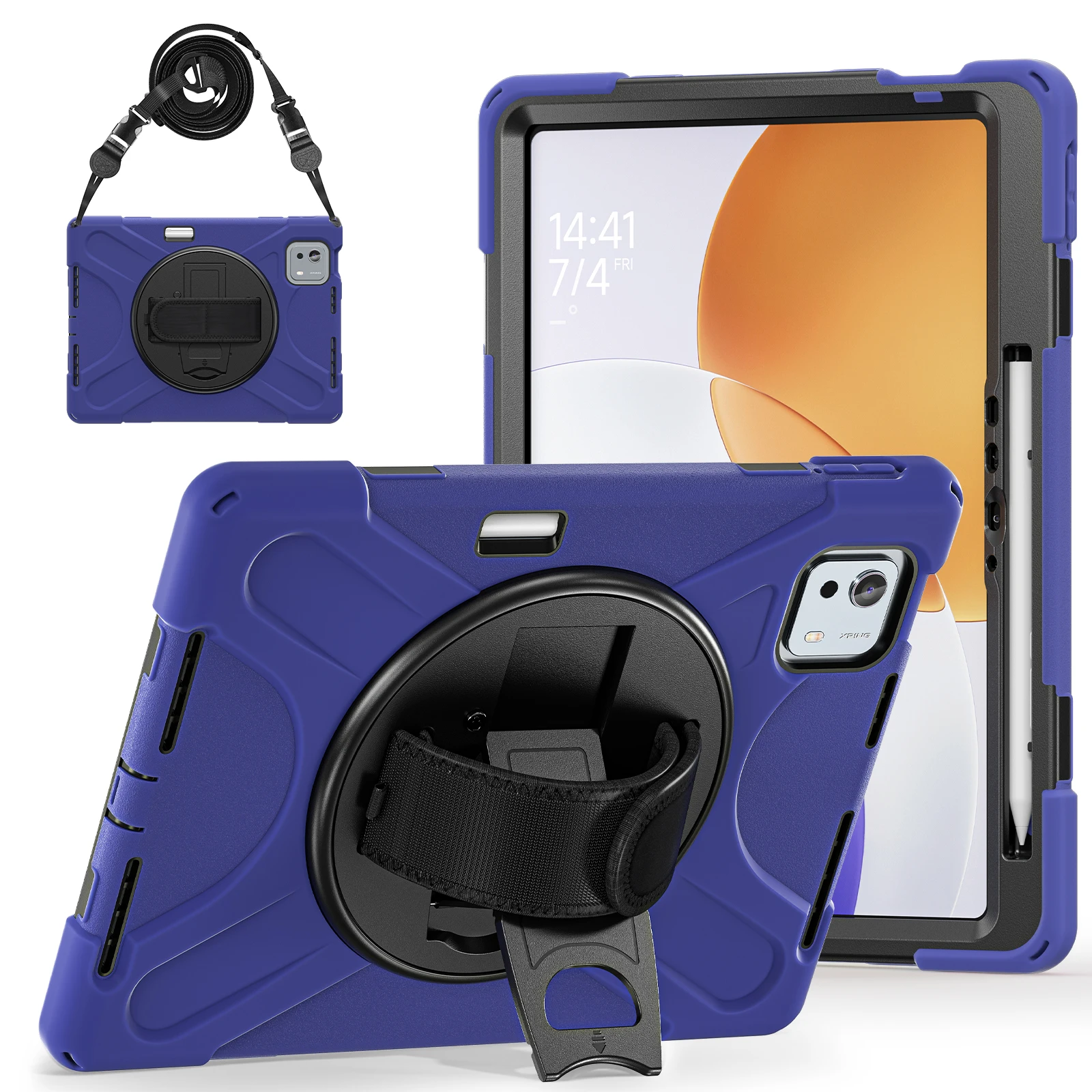 Durable 360° Rotating Tablet Case with Shoulder Strap