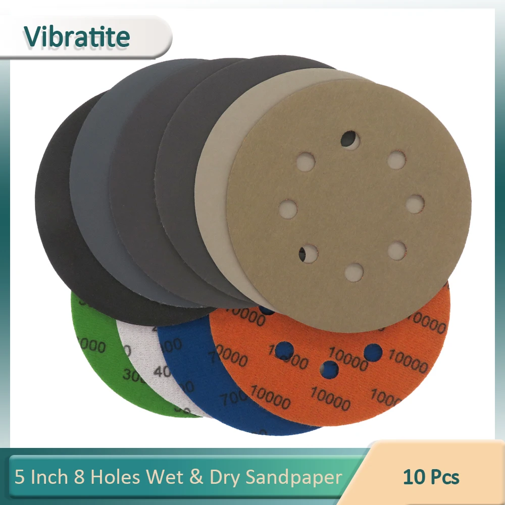 VIBRATITE5Inch8HolesSandingDiscsHookandLoopWetDrySandpaper