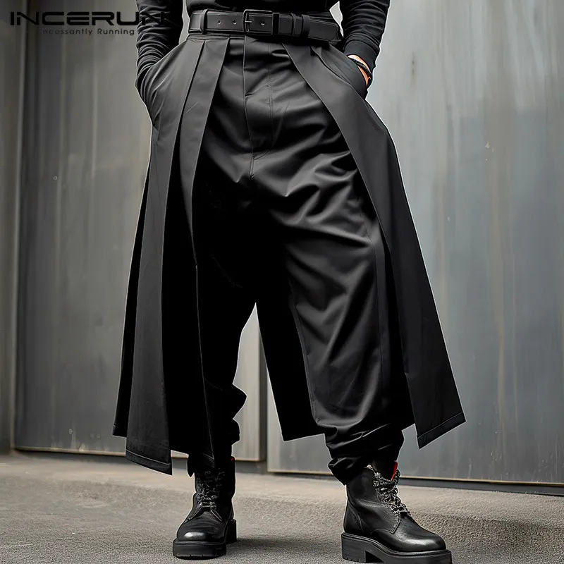 

INCERUN 2024 Korean Style New Men's Trousers Pleated Layered Design Pantalons Casual Fashionable Loose Wide Leg Long Pants S-5XL
