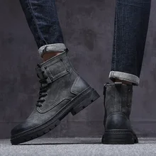 

Men Snow Boots Men Shoes Synthetic Leather Plus Fleece Solid Color Round Shape Keep Warm Waterproof and Non Slip Hiking Boots