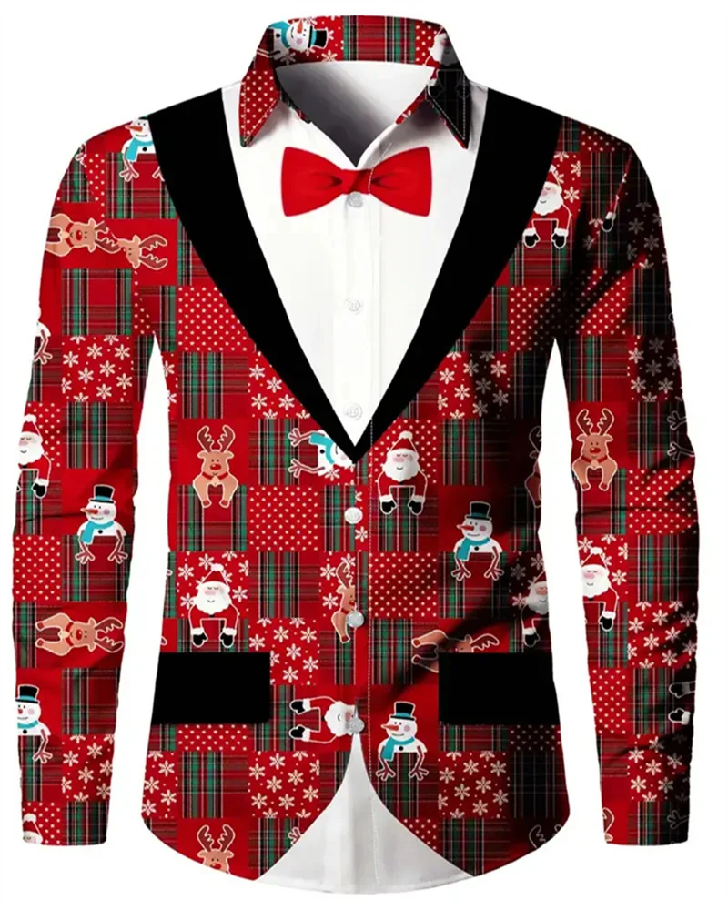 Christmas Gift Men's Shirt 2023 Pattern 3D Printing Christmas Street Long Sleeve Button Lapel Clothing Fashion Design 6XL