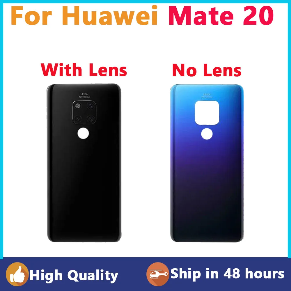 Huawei Mate 20 용 배터리 후면 커버, 후면 문짝 케이스, 카메라 렌즈 포함, 하우징 유리 수리 교체