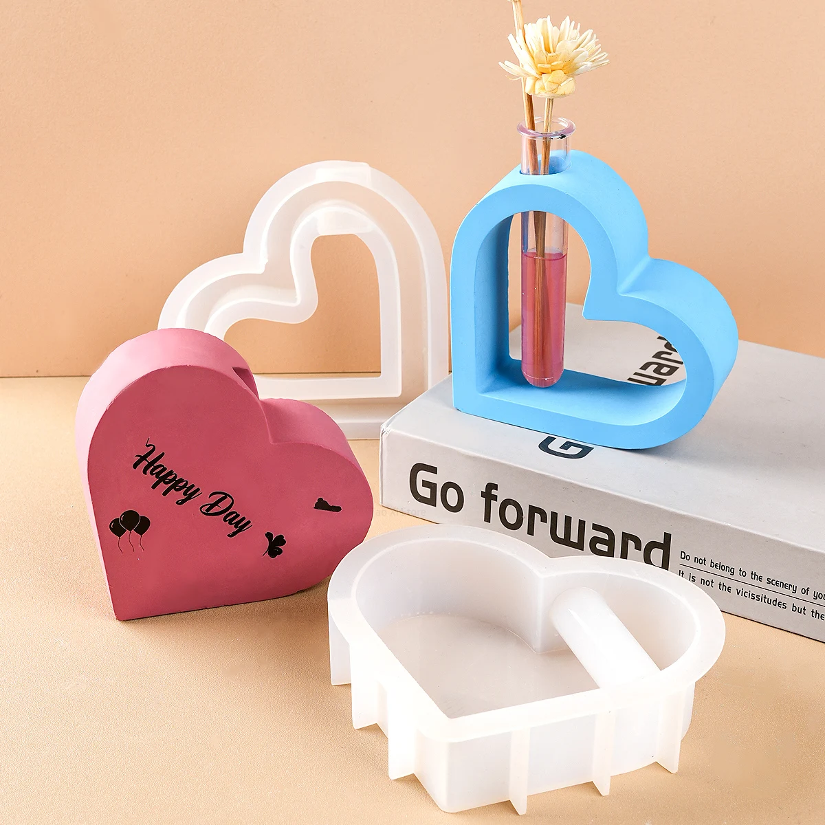 Heart Shape Flower Pot Silicone Mold DIY Love Hydroponics Test Tube Vase Making Plaster Resin Casting Molds Home Deco Craft Gift