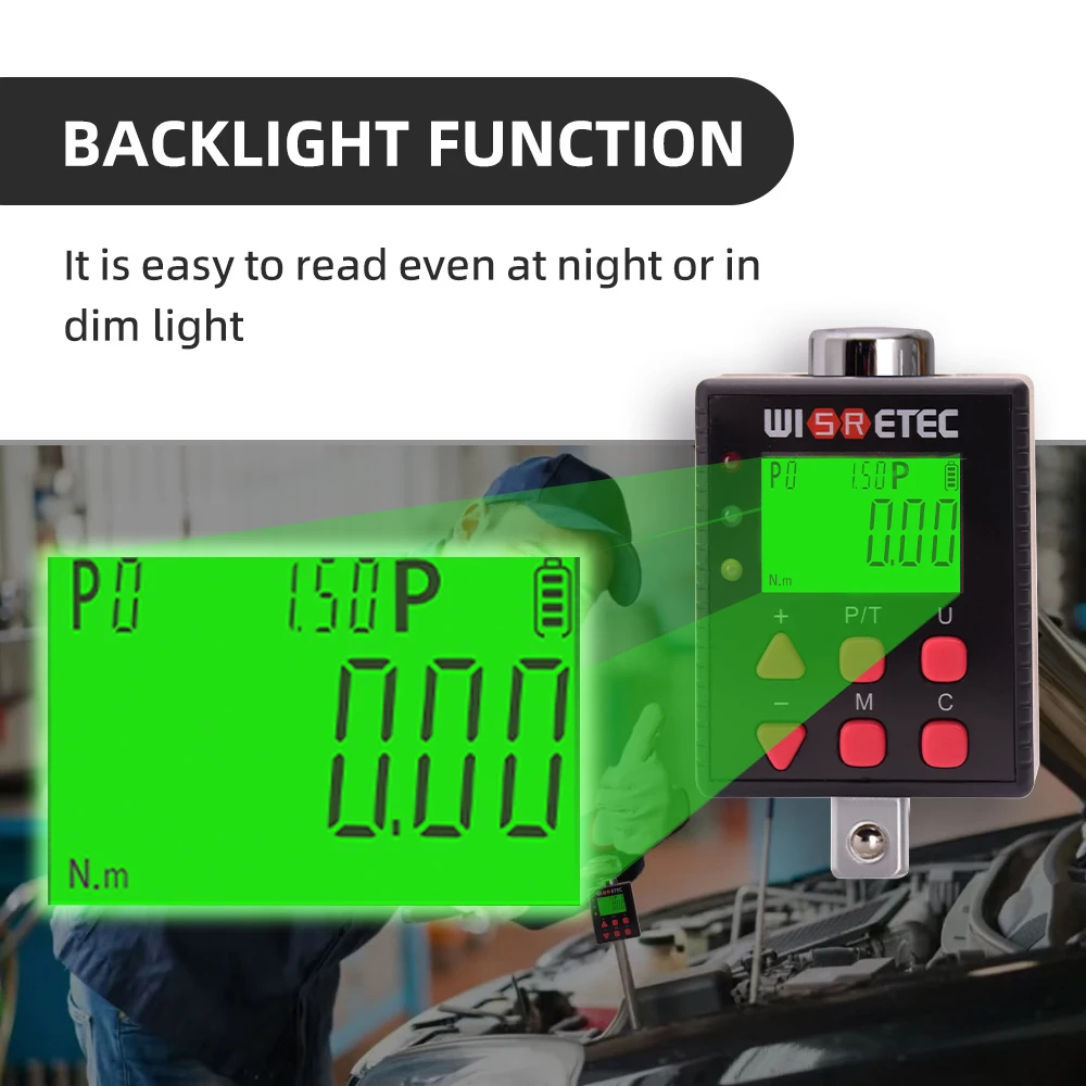 Digital Torque Meter torque wrench Digital Backlight Display Wrench Torque Tester 5 Units Switchable with Buzzer LED Indicator Light Function