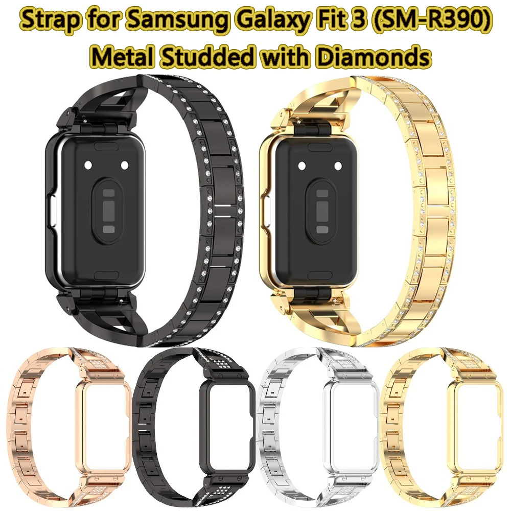 Luxury Metal Studded Diamond Strap Bracelet with Protective Screen Replacement