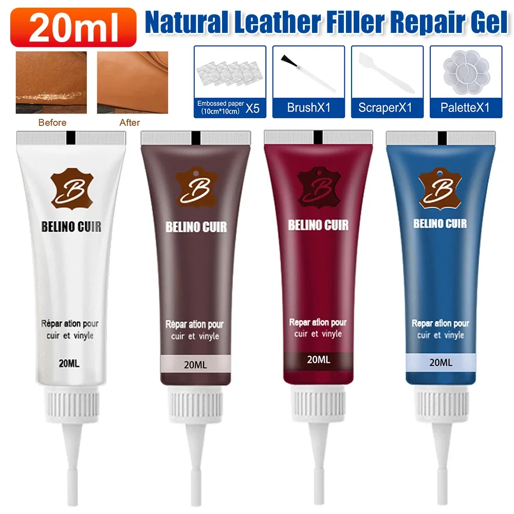 Car Leather Repair Gel 20ml Car Seat Leather Sofa Coats Holes Scratch Cracks Finish Complementary Color Repair Paste Accessary For Car Scratch Remover Leather Repair Gel Kit