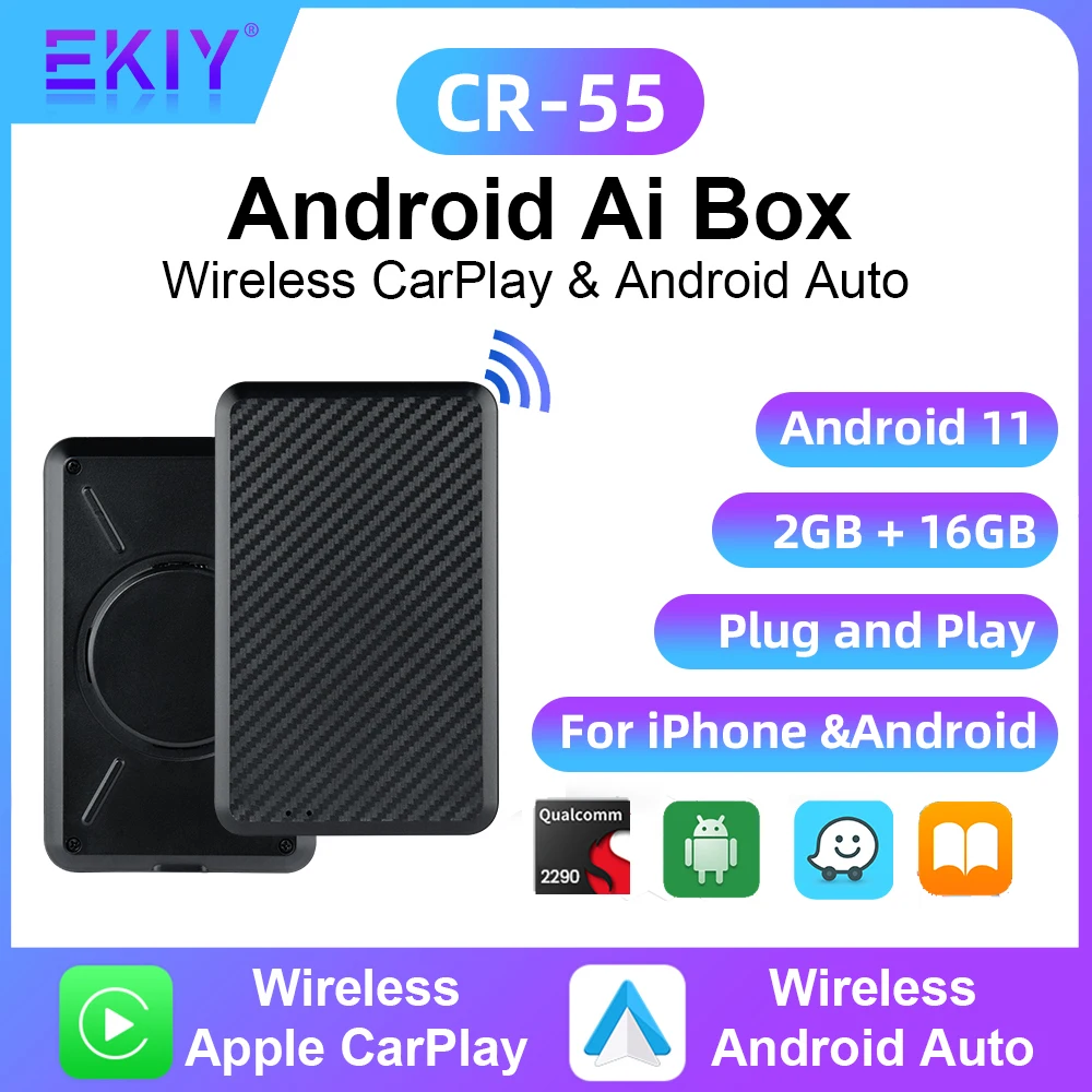 

EKIY CR-55 Wireless CarPlay Android Auto Android 11 TV Box QCM2290 2G+16G CarPlay AI Box Support Youtube Car Intelligent System