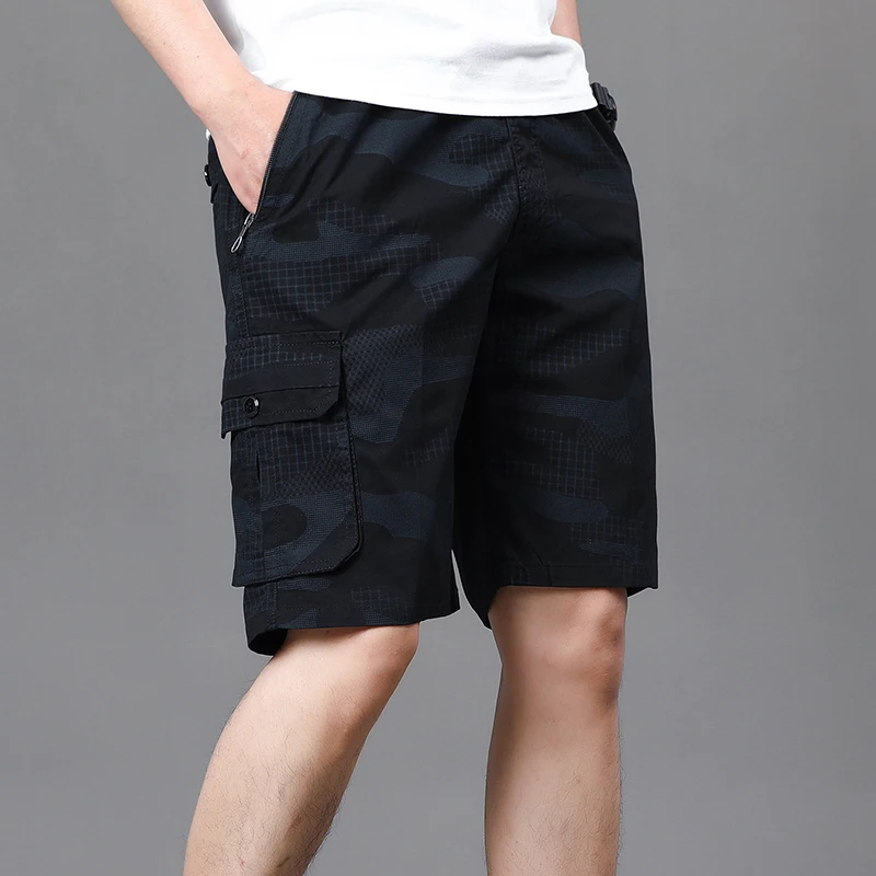 Clothing Printing Contrast Color Elastic High Waisted Camouflage Pockets Men's Summer Straight Knee Pants All-match Shorts