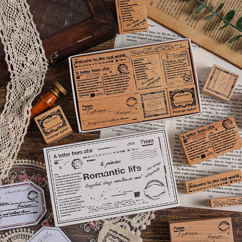 영어 트랙 레코드 시리즈 목재 고무 스탬프, DIY 스탬프, 문구 스크랩북 표준 스탬프, 2 팩/로트