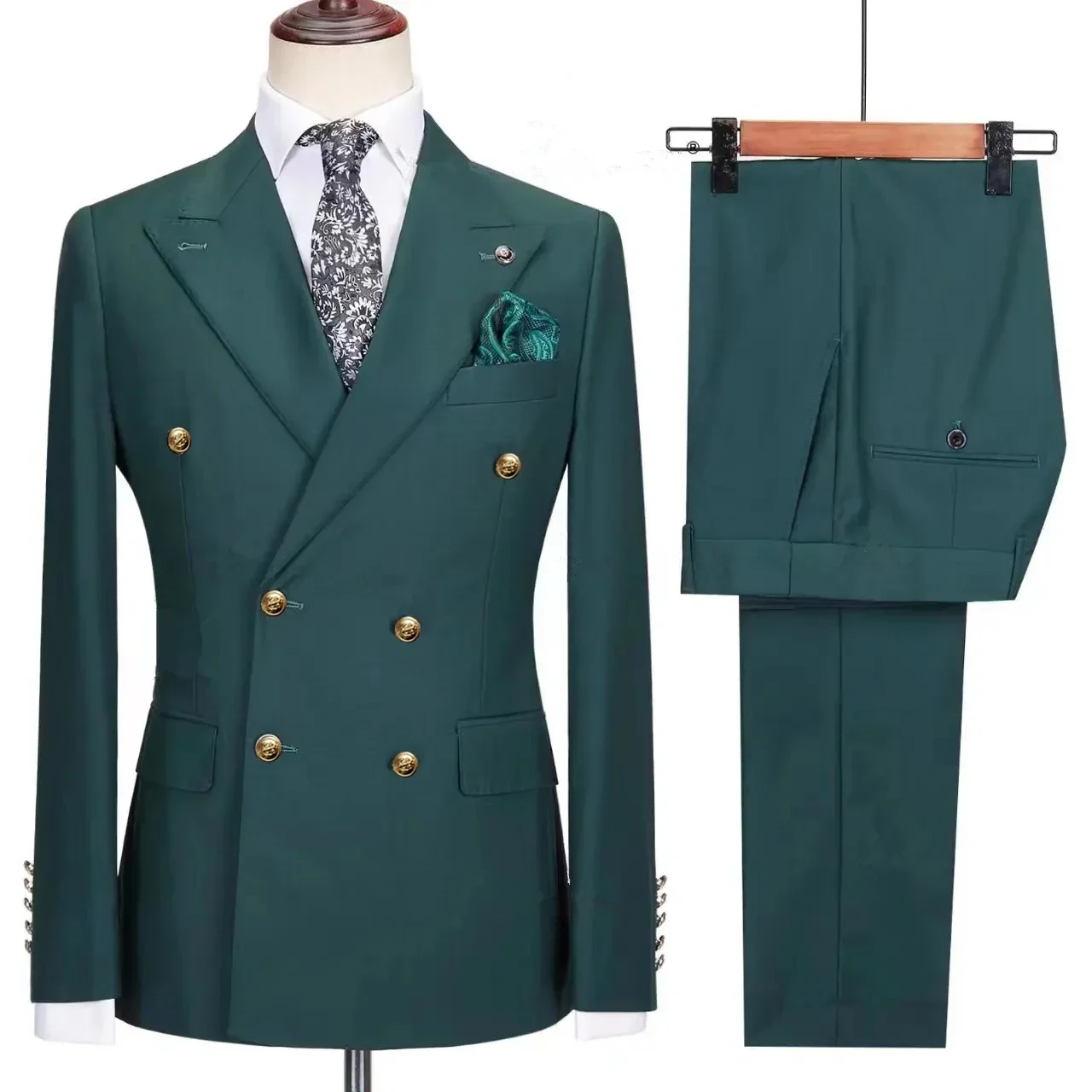 Formal Suit Business Men Clothing Fashion Men's Leisure Business Banquet Solid Color Wedding Double Breasted Slim Fit Suit Blazers Jacket Pants