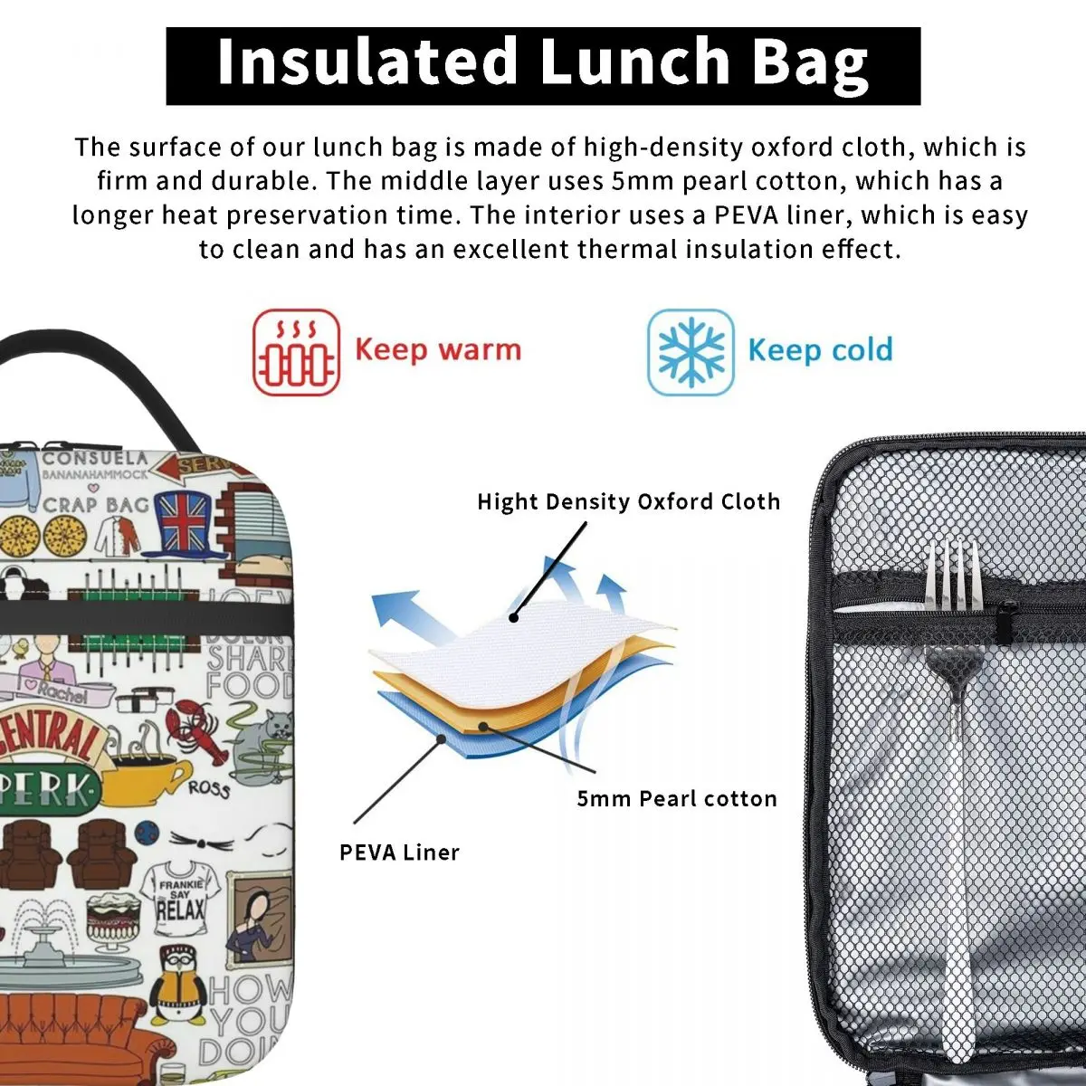 Friends American TV Series Insulated Lunch Bag Thermal Bag Lunch Container Central Perk Tote Box Food Storage Bags Picnic