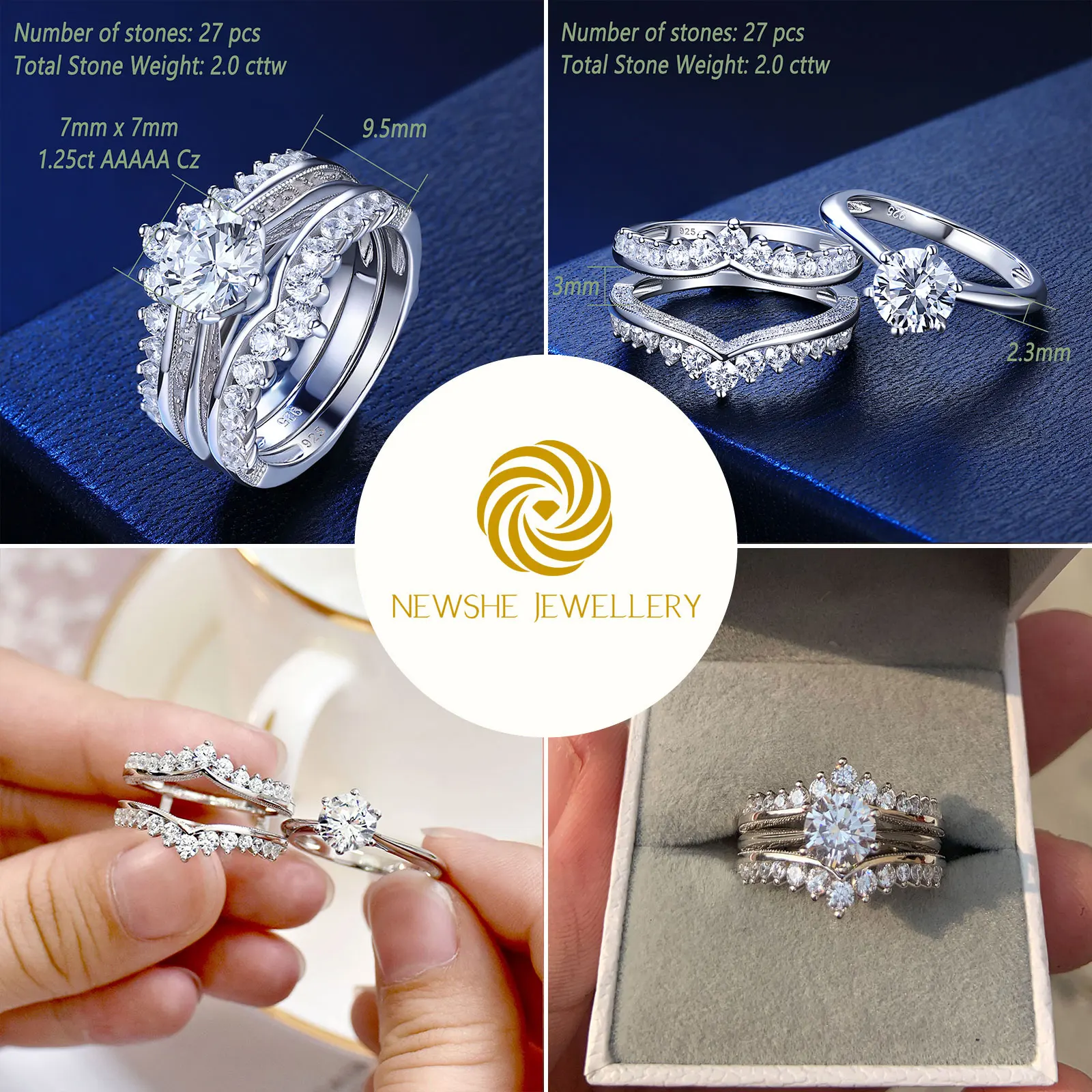 newshe luxury solid 925 sterling silver wedding engagement rings for women high grade cubic zircon guard band br1167 Newshe Luxury Solid 925 Sterling Silver Wedding Engagement Rings for Women High Grade Cubic Zircon Guard Band BR1167 4