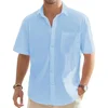 Men's Solid Color Cotton Linen Short Sleeve Shirts Vacation Beach Summer Tops with Pocket Casual Lightweight Button Shirts 5
