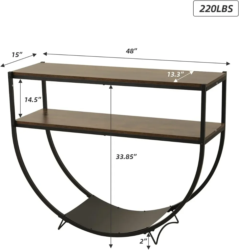 48'' 2-Tier Console Table Modern Sofa Table with Storage Shelves Arc-Shaped Table for Entryway Living Room Dining Room and Porch 2