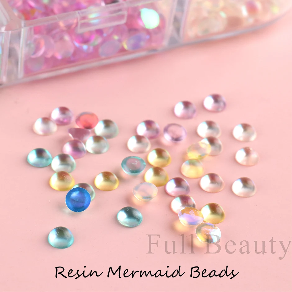 Acrylic Mermaid Round Beads Nails Art Decoration 3D Crystal Teardrop Colorful Jewelry Charms Kawaii Ornaments Accessories LY2052