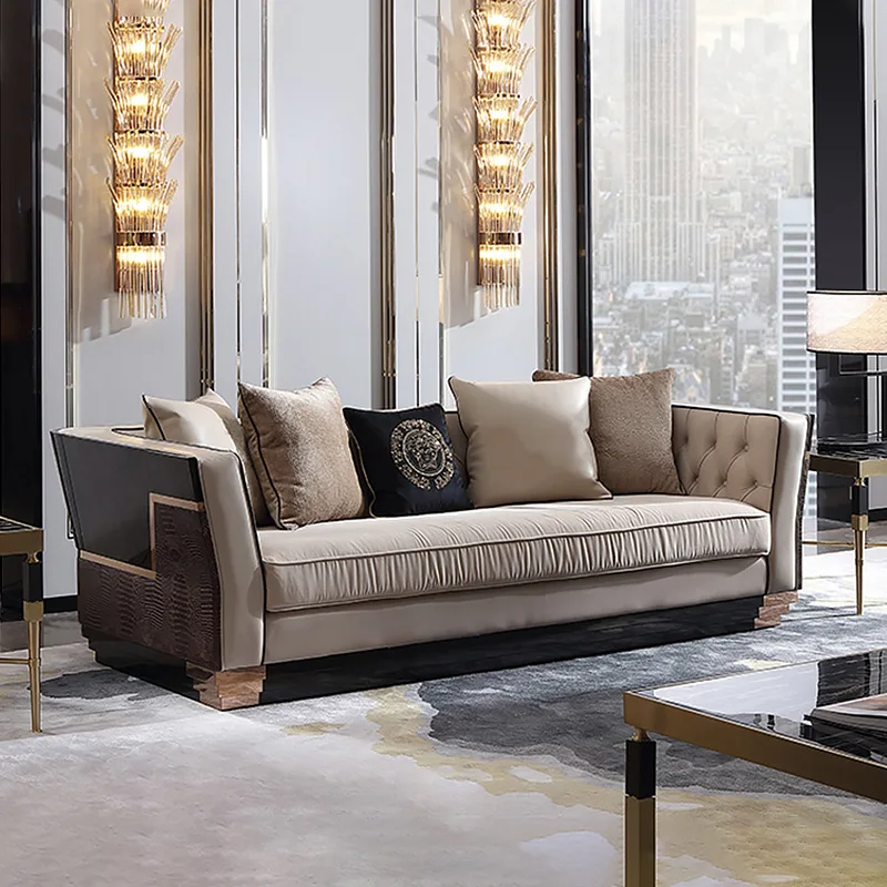 

Italian Style Light Luxury Solid Wood High-end Leather Sofa Combination