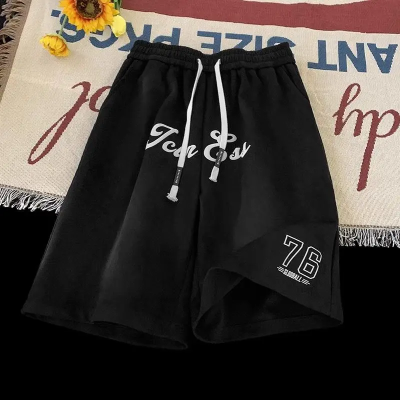 Suede ins trendy brand American shorts men's summer drawstring loose casual shorts street basketball sports pants y2k pants emo