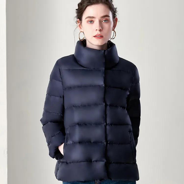 

Down Women's Winter Jacket Short Chic Casual Down Jacket Women Light Stand Collar Pockets Puffer Korean Casaco Feminino Inverno