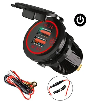 Dual QC 3.0 Dual USB Fast Car Charger Socket 12V/24V waterproof with Switch Auto Car Quckly Charge Adapter Power Outlet 7