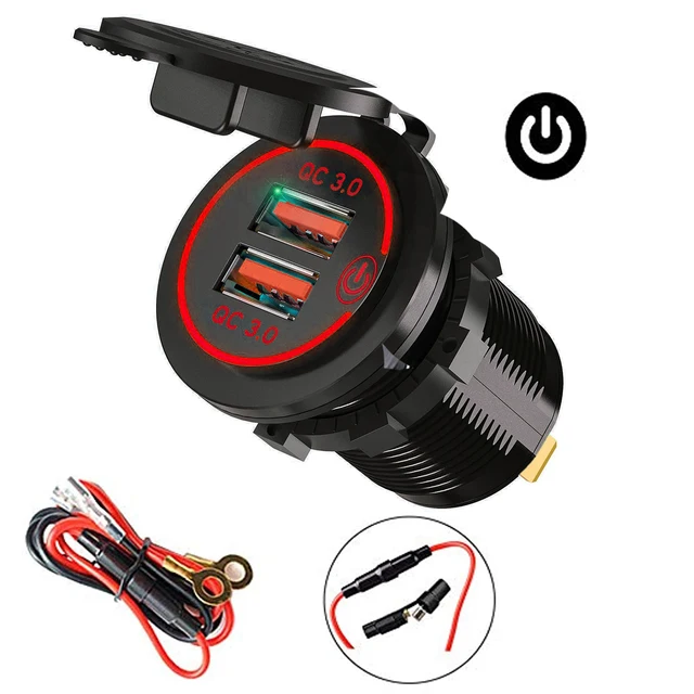 Dual QC 3.0 Dual USB Fast Car Charger Socket 12V/24V waterproof with Switch Auto Car Quckly Charge Adapter Power Outlet 7