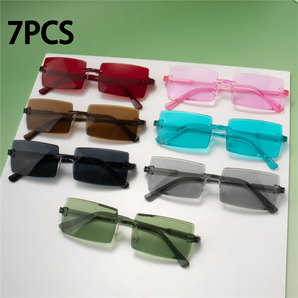 7PCS Retro Sunglasses Women Brand Designer Fashion Rimless Gradient Sun Glasses Shades Cutting Lens Ladies Frameless Eyeglasses