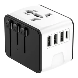 Universal Travel Adapter with High - Speed Charging, 4 USB Ports and Type - C - Universal Plug (White)