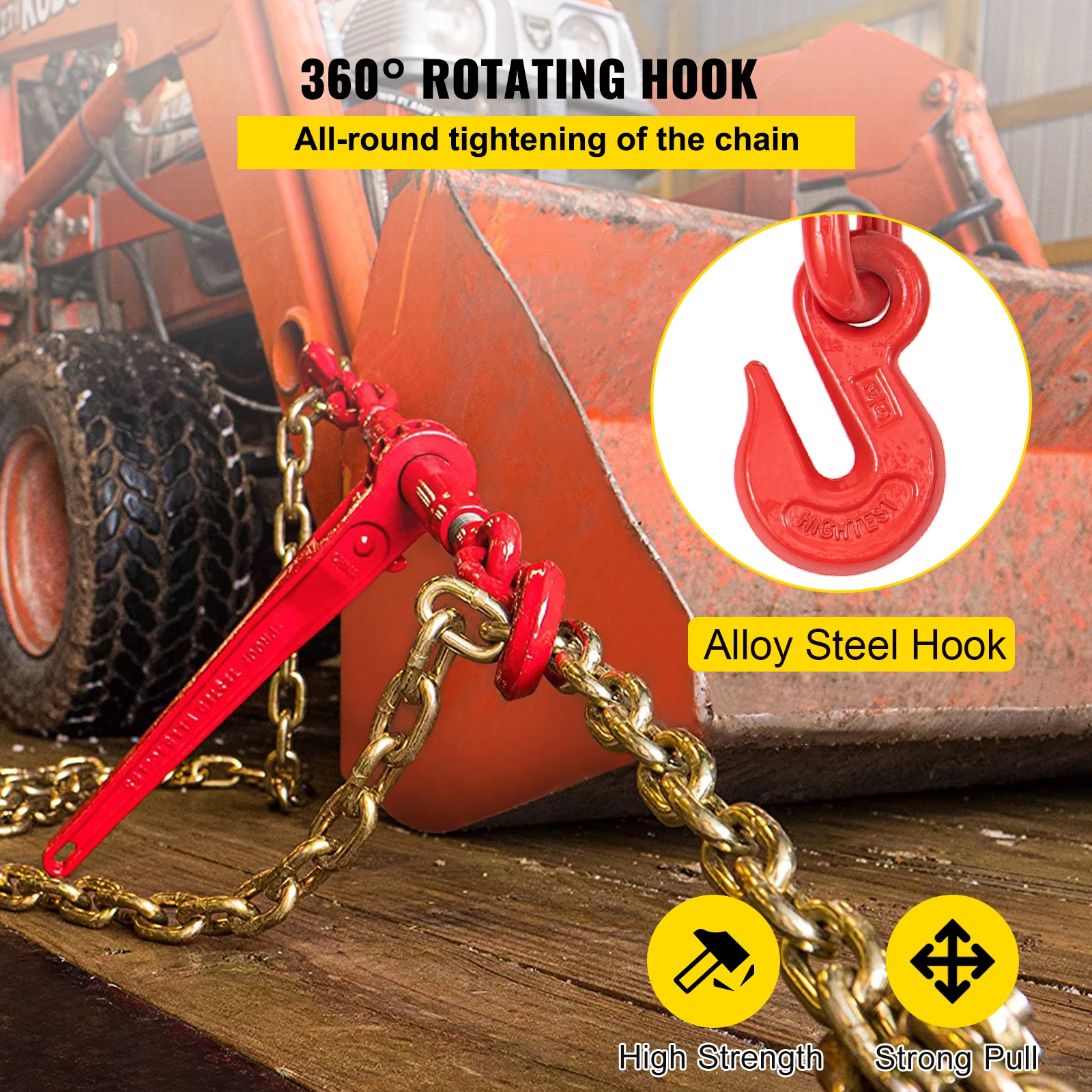 Steel Chain Load Binder Kit for Hauling and Towing