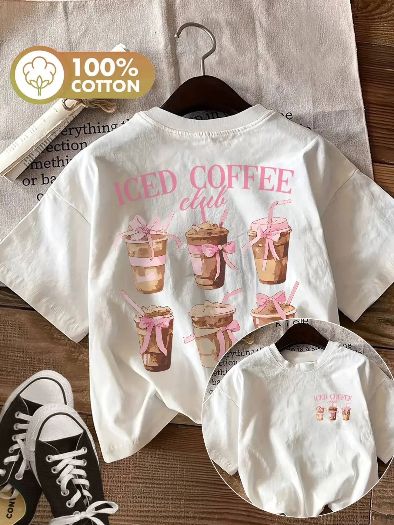 Graphic Iced Coffee Club Cotton Coffee Lover Harajuku T-Shirt, weiches, kurzärmliges Oberteil mit Rundhalsausschnitt, Damenbekleidung