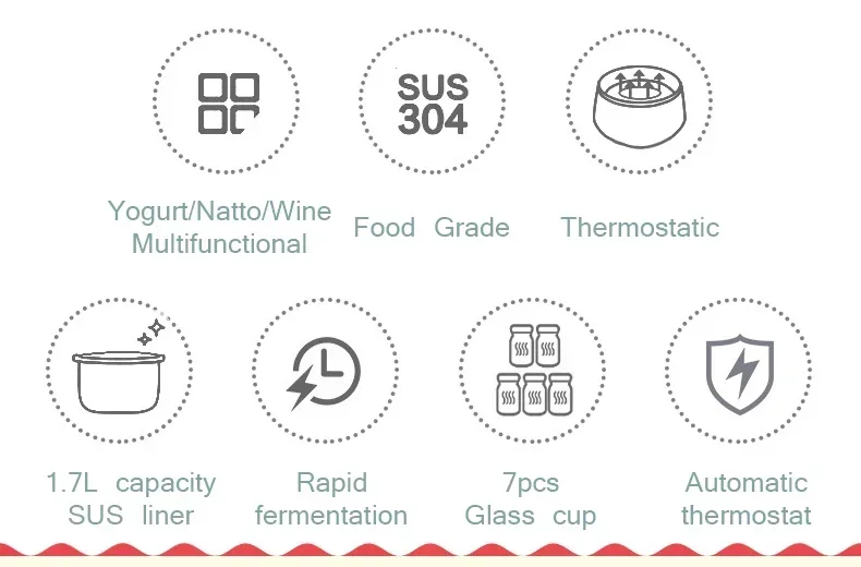 Description Picture 3 of itemAutomatic Yogurt Machine With Glass Cups Stainless Steel Liner Natto Rice Wine Maker Wth Digital Panel DIY Yogurt Tools EU