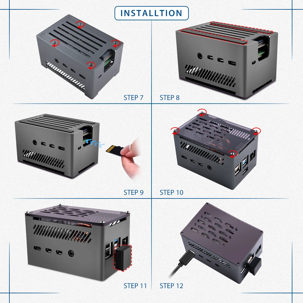 Raspberry Pi 4 Model B Aluminum Case with M.2 SATA SSD adapter