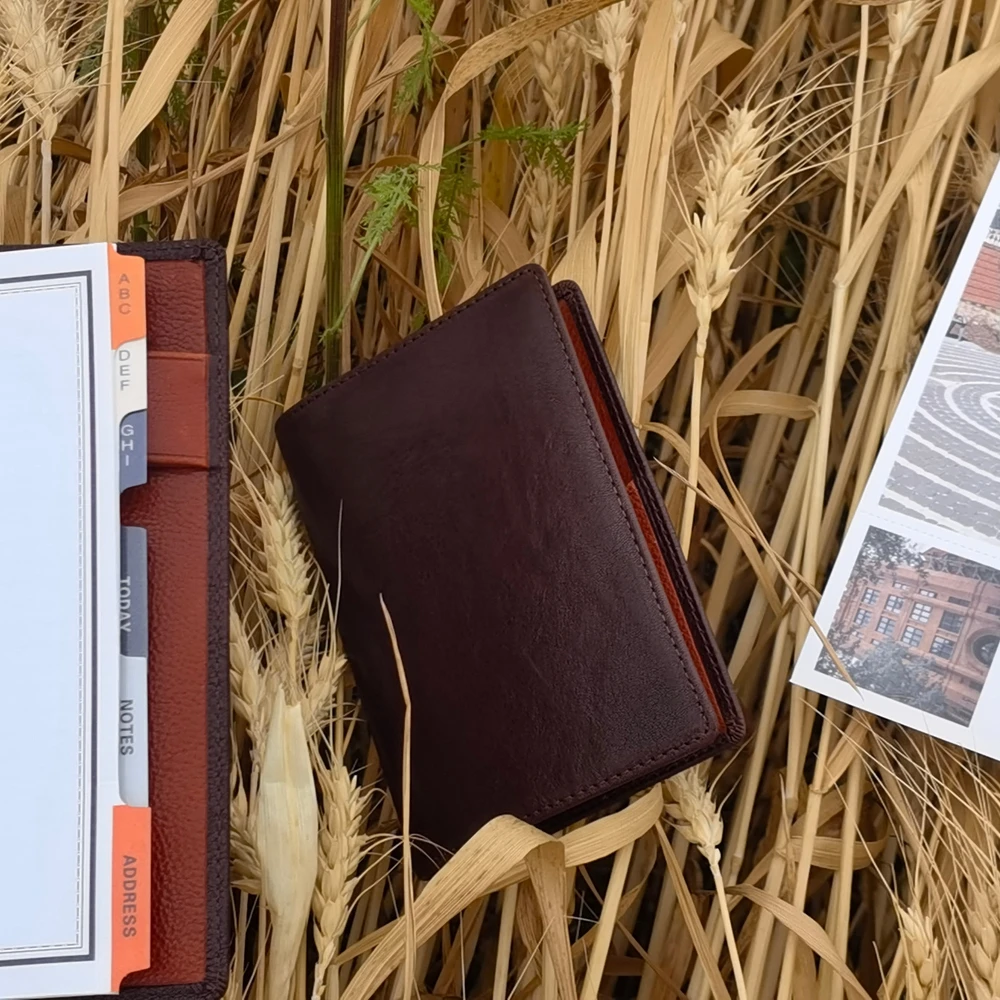 Small Notebook Thin Mini A7 Small Rings 11mm Cover for Notebook Genuine Leather Weekly Planner Organizer Agenda Diary