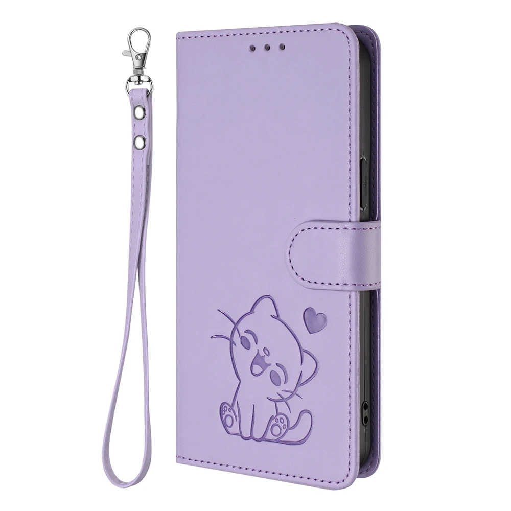Cute Cat Leather Wallet Flip Phone Case with  Design