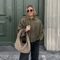 Women's Bomber Jackets Coats Fashion Turn-down Collar Long Sleeve Loose Coats Vintage Female Outerwear Chic Tops 2