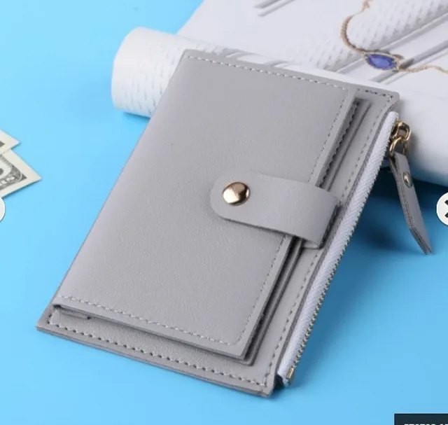 Fashion Women Wallets Leather Female Purse Mini Hasp Solid Multi-Cards Holder Coin Short Wallets Slim Small Wallet Zipper Hasp Light Grey