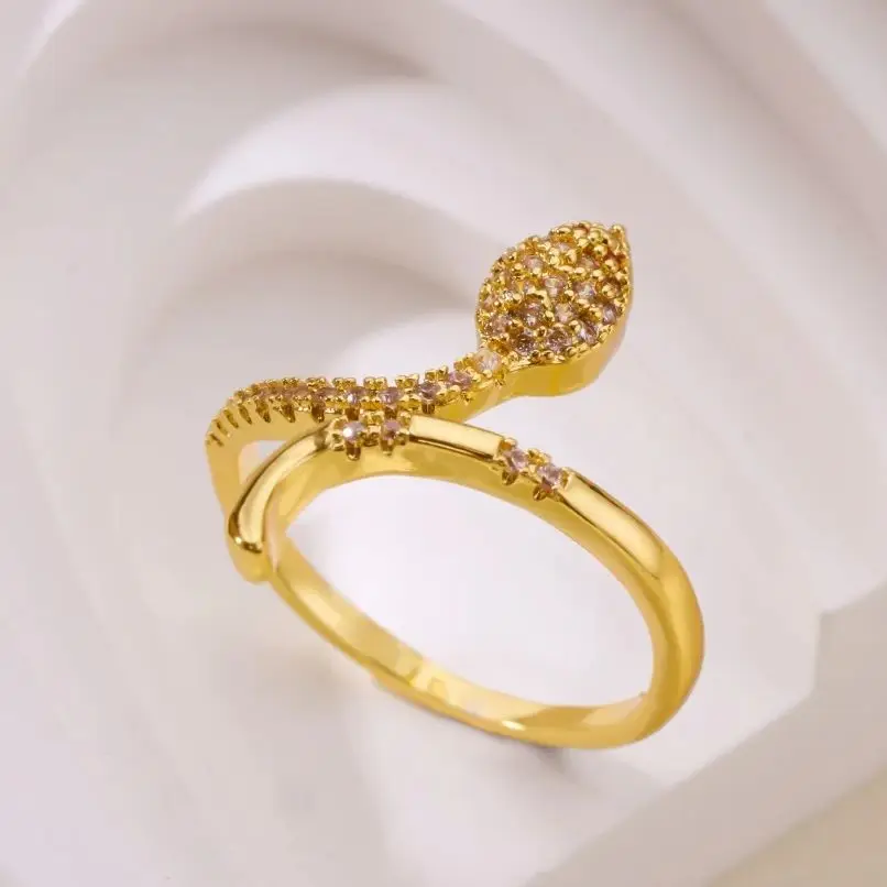 Zircon Snake Rings Gold Color Stainless Steel