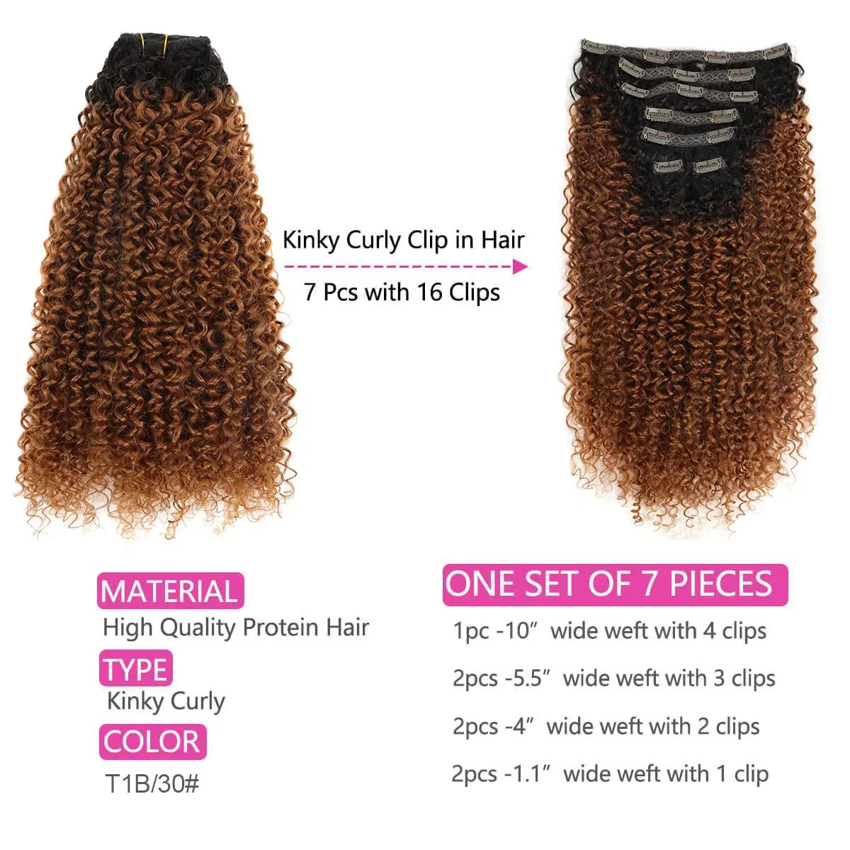 Hair Extensions Synthetic Kinky Curly 7pcs 26inch for Women