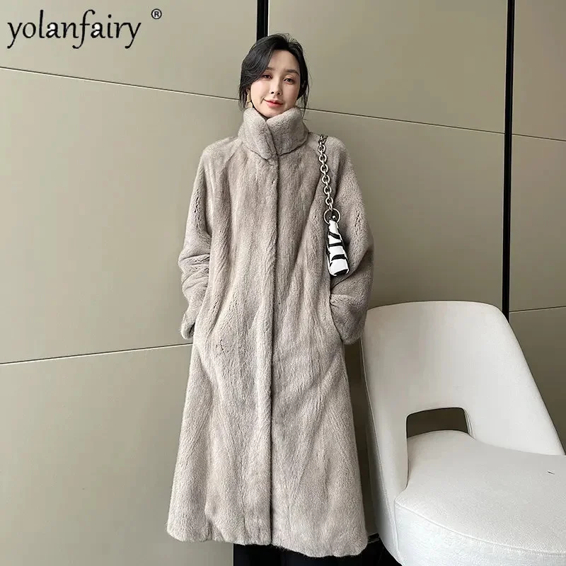 

Real Mink Fur Coat Women 2024 Luxury Winter Clothes Whole Stand Collar Imported Velvet Long Womens пальто женское FCY