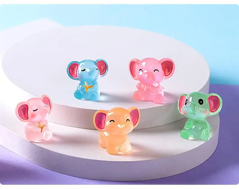 10Pcs Luminous Elephant Figures Fairy Garden Micro Landscape Ornament Glowing In Dark Miniature Flower Potted Decor