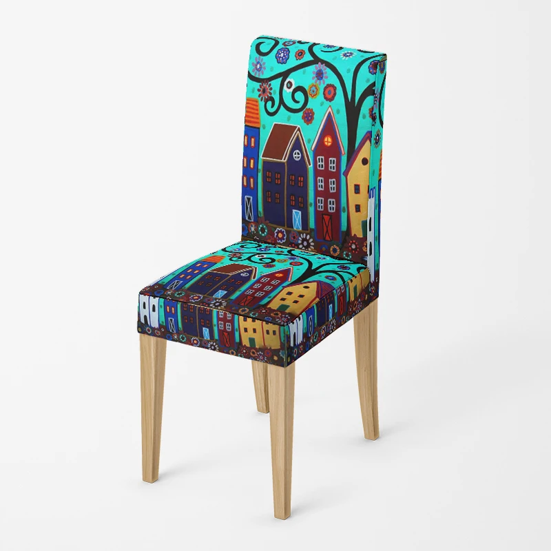 Home chair cover Oil painting style kitchen chairs Coversadjustable dining elastic fabricchairs covers chair cover for wedding 5