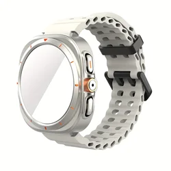 Premium Deluxe Watch Accessory Set - Ultra - Look Protective Case with HD Tempered Glass and Breathable Strap - Galaxy Watch 7 44mm (Starlight)