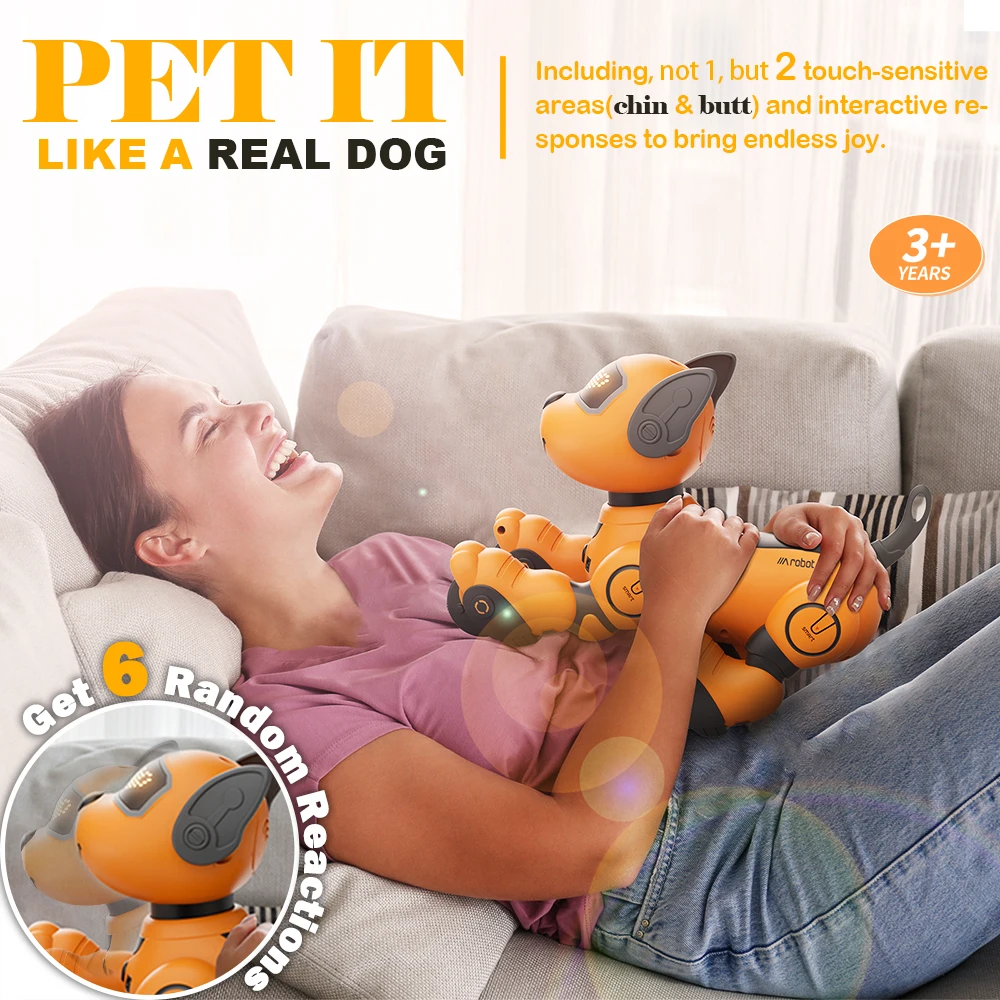 VATOS Robot Dog Toy for Kids Voice 2.4GHz Remote Control Robot Pet Touch Sensor 20+ Mode Puppy Toy for Kids Girls Orange 2