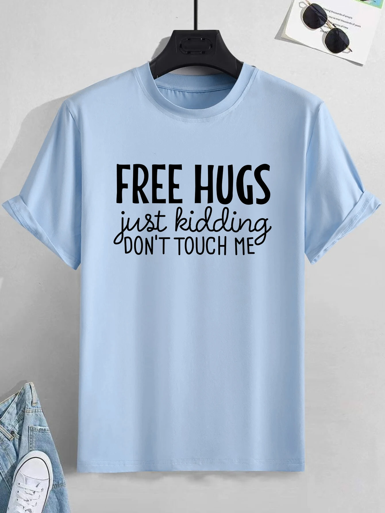 Herre-T-skjorte med bokstavtrykk og ensfarget motiv, bestselgere_voghion.com