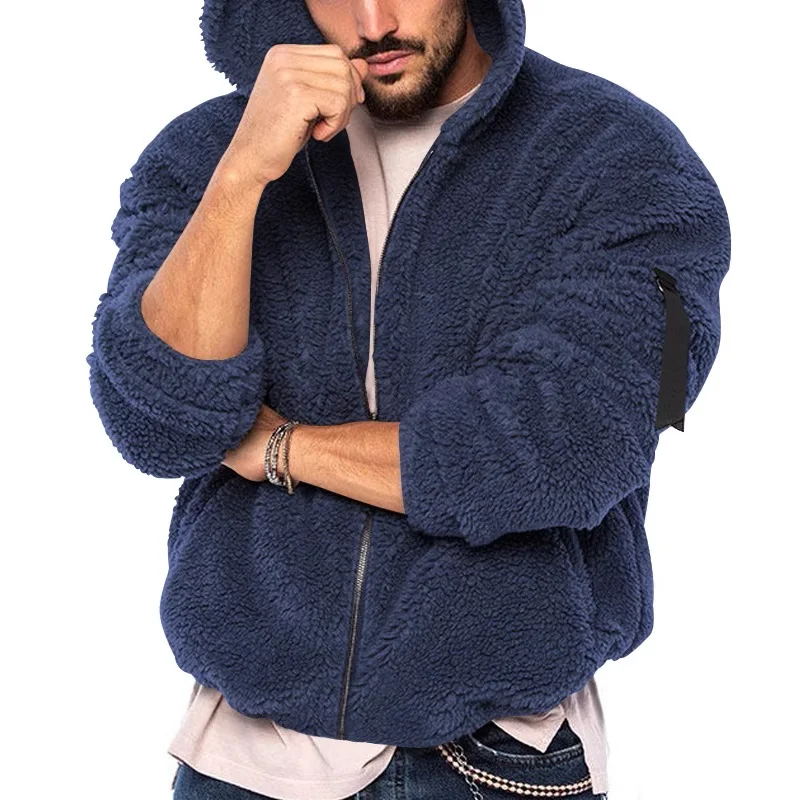 

Autumn Winter Men's Double Sided Fleece Warm Jacket Loose Hooded Coat Fashion Male Thick Hooded Sweater Coat 2023