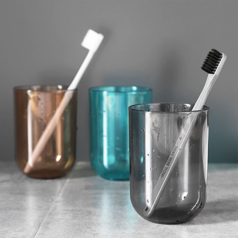 1PC Plastic Couple Solid Color Transparent Mouthwash Large Capacity Nordic Style Toothbrush Cup_voghion.com