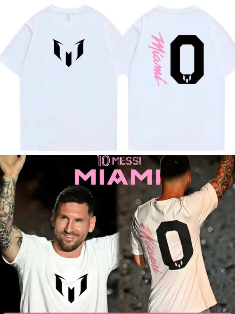 2023 Vendita Calda Estate 100% Cotone Football Star Miami Messi 10 Logo T Shirt Uomo Maniche Corte Cool Fans Tee Hip Hop Streetwear