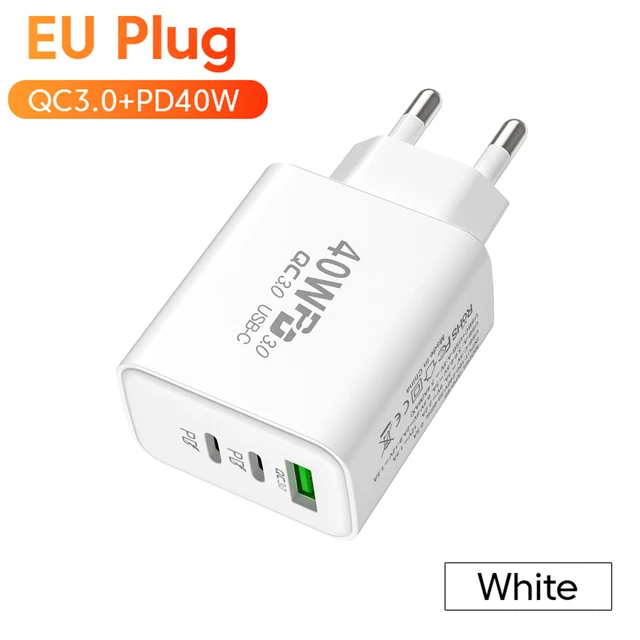 PD 60W Szybka ładowarka USB 3-portowa ładowarka ścienna z wtyczką EU/US do iPhone'a 14 13 Xiaomi Huawei Samsung Ładowarka USB C do telefonu