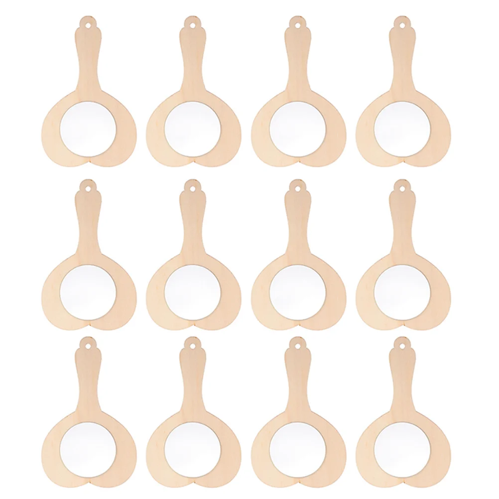 12pcs 하트 모양의 나무 거울 DIY 빈 휴대용 어린이 그림 공예 액세서리 미완성 미니 화장대 거울 장난감