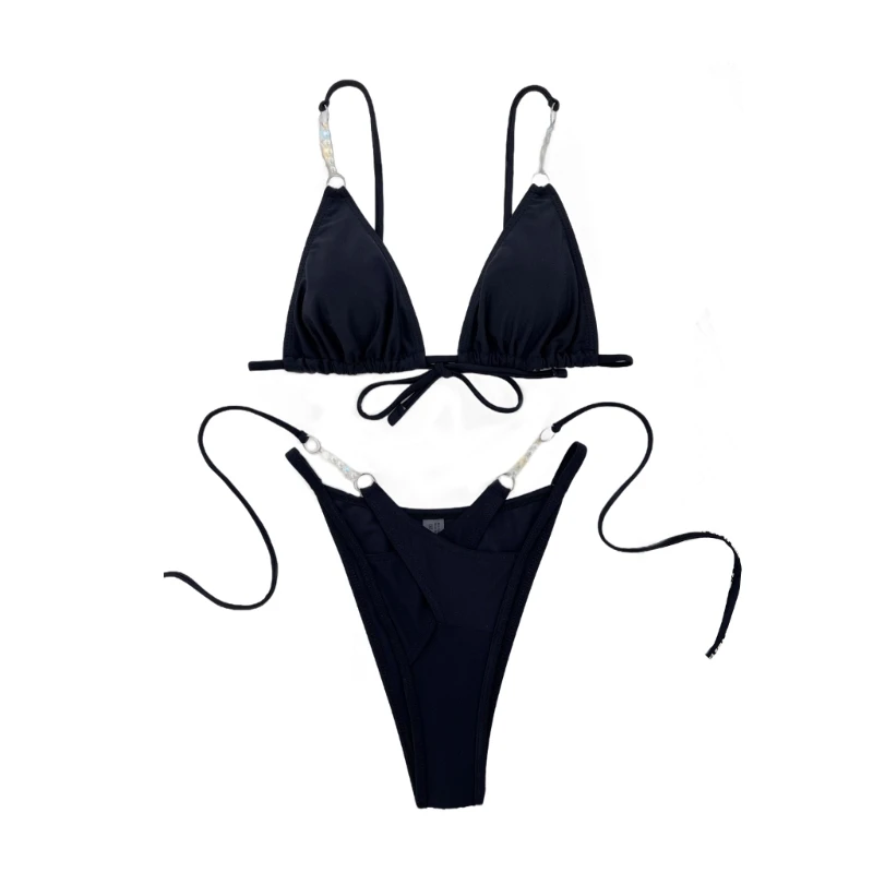 Women Beads Swimwear Two Pieces Split Swimsuits Highs Cut Swimming Suit Female Solid Color Bathing Suit for Beachwears